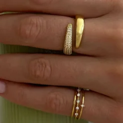 Adjustable Duo Zirconia Ring Gold