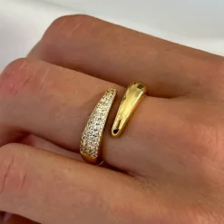 Adjustable Duo Zirconia Ring Gold