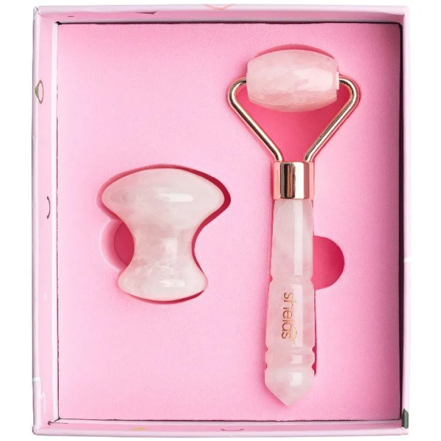 Ansiktsrulle og øyemassasje verktøy i rosenkvarts