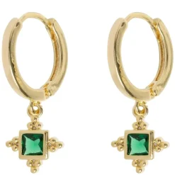 Arya Green Crystal Pendant Hoop Earrings