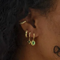 Arya Green Crystal Pendant Hoop Earrings