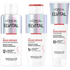 Bond Repair Trinome Bundle L'Oréal Paris Elvital Bond Repair Pre-Shampoo 200ml + Elvital Bond Repair Shampoo 200ml + Elvital Bond Repair Conditioner 150ml
