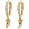 Bowyn Small Horn With Blue Stone Hoop Earrings