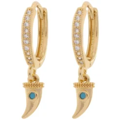 Bowyn Small Horn With Blue Stone Hoop Earrings