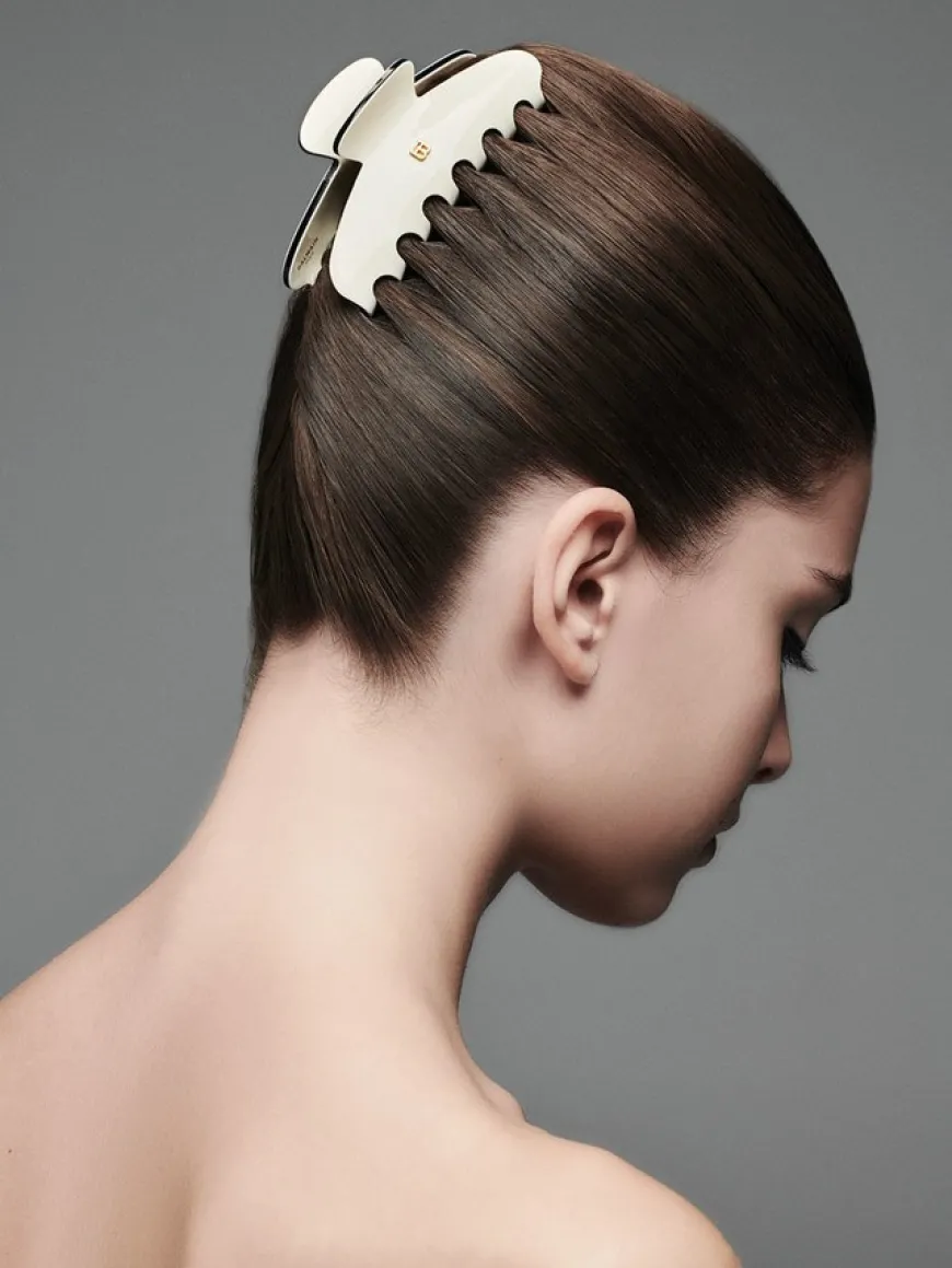 Cellulose Acetate Pince à Cheveux Large White/Black