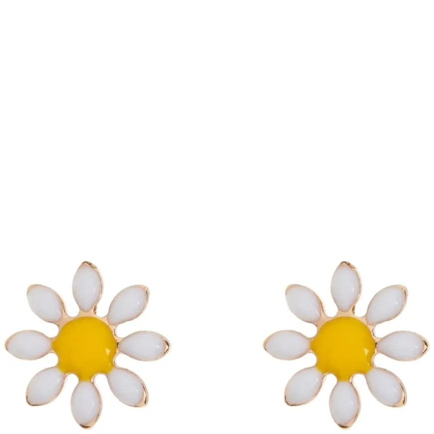 Daisy Flower Enamel Stud Earrings Gold