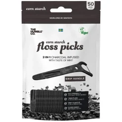 Dental Floss Picks Charcoal Grip Handle 50pcs