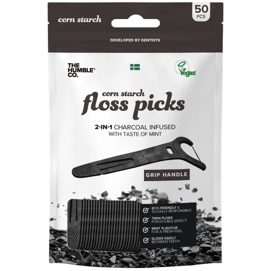 Dental Floss Picks Charcoal Grip Handle 50pcs