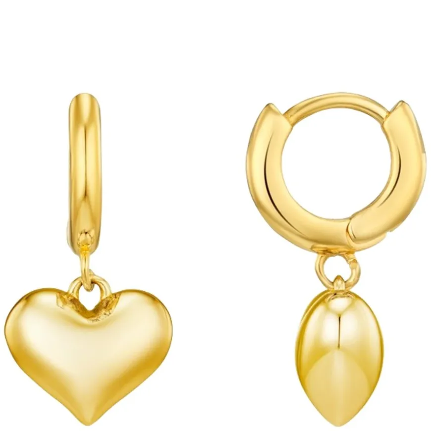 Domed Heart Charm Huggie Hoops Gold