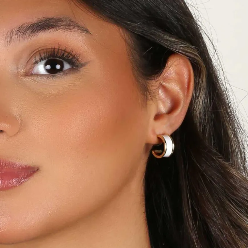 Domino Wide Oval Earring Gold/White Onesize