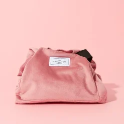 Drawstring Flat Lay Makeup Bag Pink Velvet