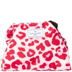 Drawstring Flat Lay Makeup Bag Pink Leopard Print