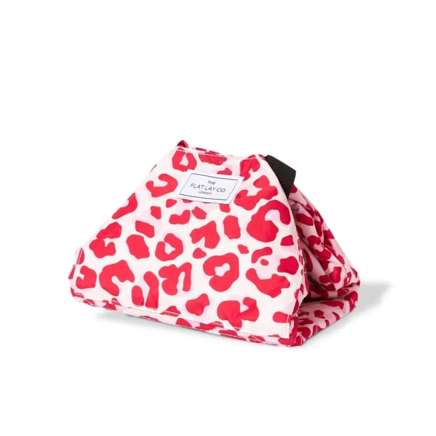 Drawstring Flat Lay Makeup Bag Pink Leopard Print