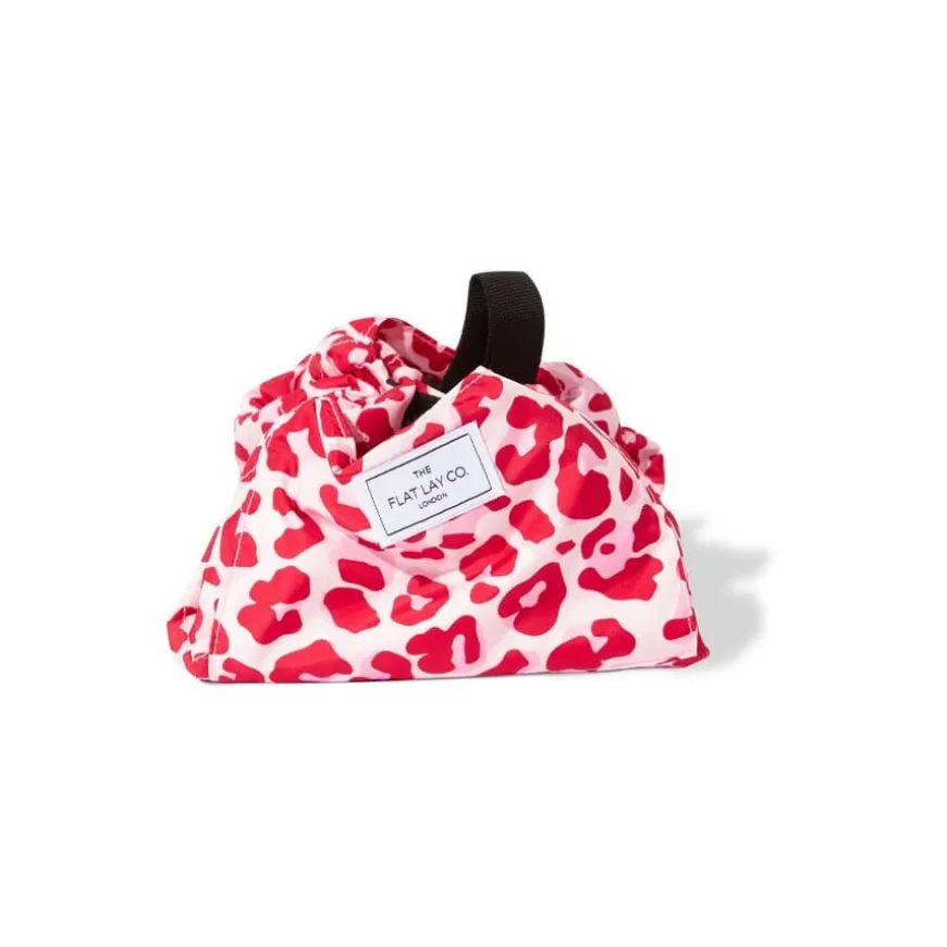 Drawstring Flat Lay Makeup Bag Pink Leopard Print