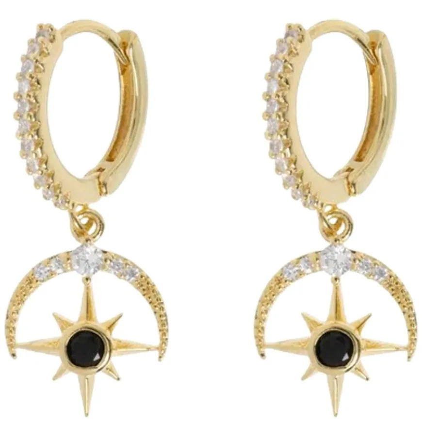Elvira Moon and Star Crystal Hoop Earrings