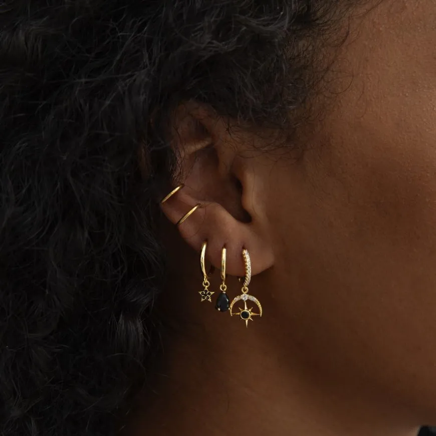 Elvira Moon and Star Crystal Hoop Earrings