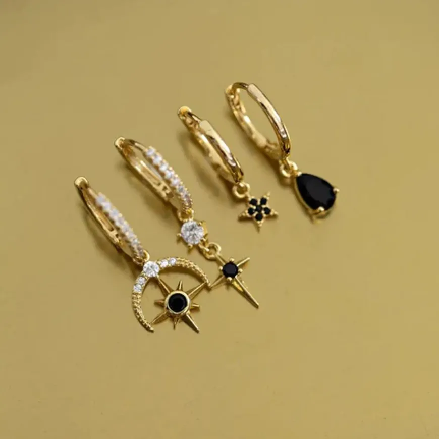 Elvira Moon and Star Crystal Hoop Earrings