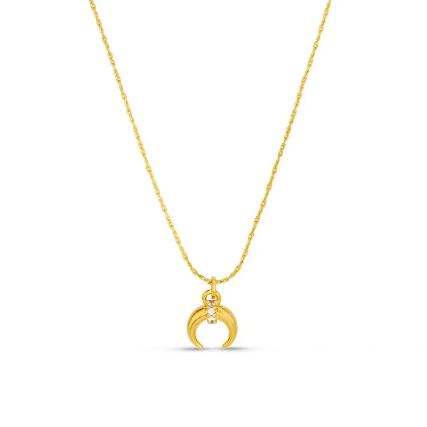 Fine Pave Crescent Charm Necklace