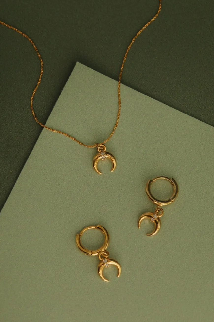 Fine Pave Crescent Charm Necklace