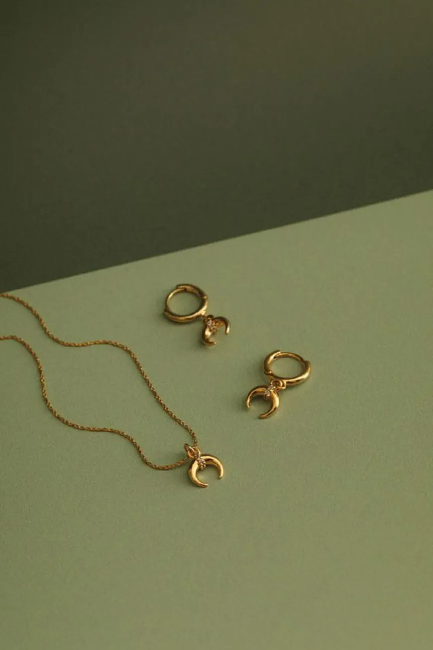 Fine Pave Crescent Charm Necklace