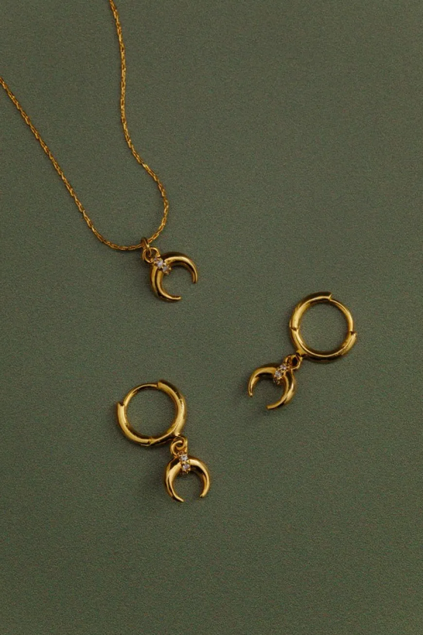 Fine Pave Crescent Charm Necklace