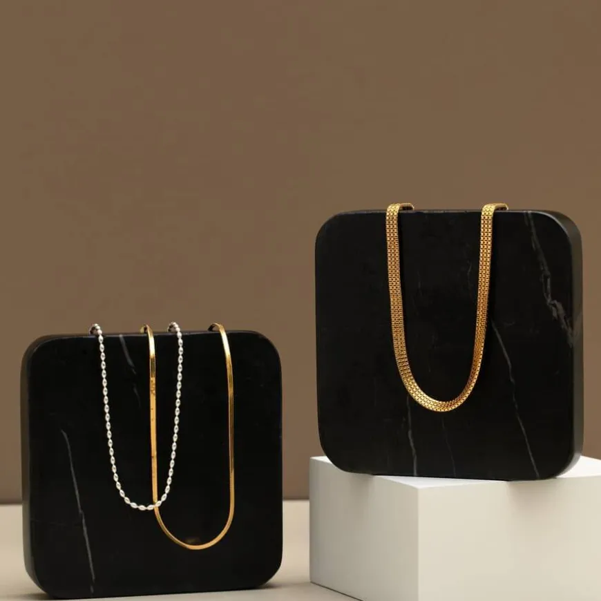 Flat Box Chain Necklace 16 Gold