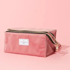 Flat Lay Makeup Box Bag Pink Velvet