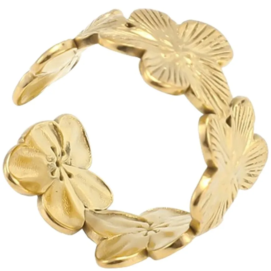 Flower Adjustable Ring Stainless Steel Gold