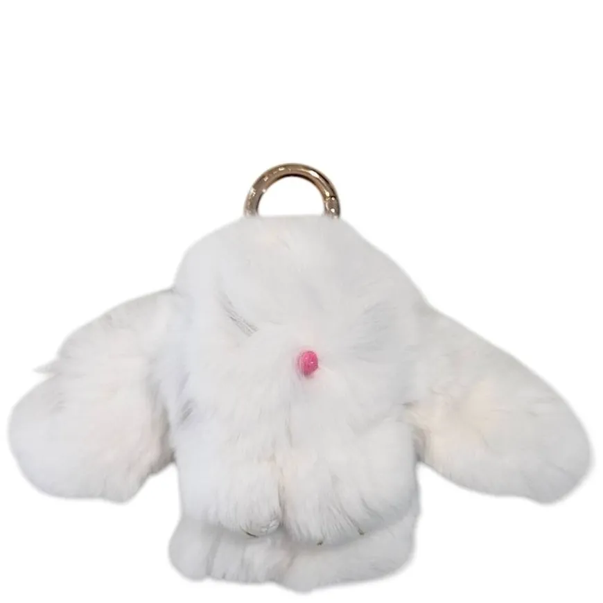 Fluffy Bunny Bag Charm White