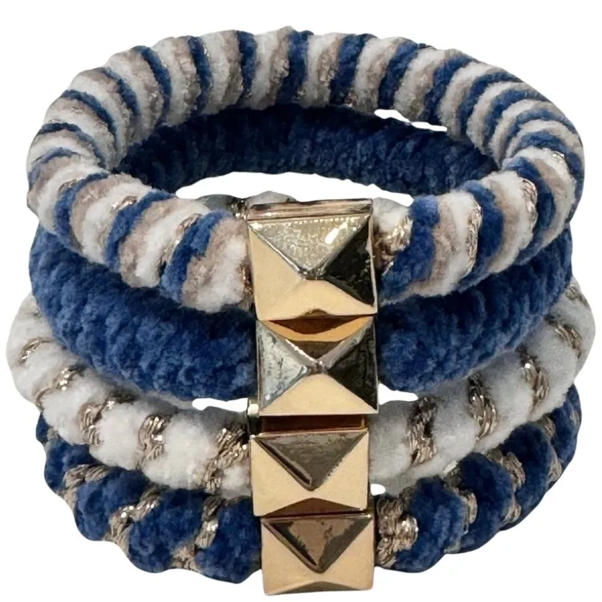 Fluffy Fat Hair Tie With Gold Ibiza Blue Mix 4pcs