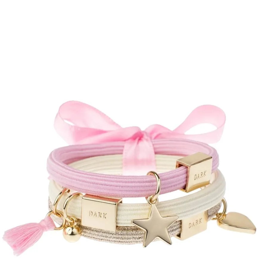 Hair Ties Charm Combo Yellow & Pink With Gold 3pcs