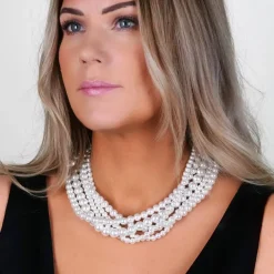 Icon Big 5 String Necklace Silver/White Onesize