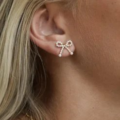 Juliette Cute Pearl Bow Stud Earrings