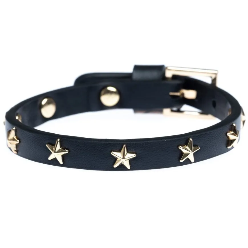 Leather Star Stud Bracelet Mini Black