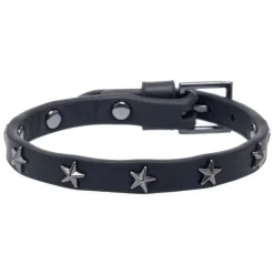 Leather Star Stud Bracelet Mini Black With Gun