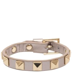 Leather Stud Bracelet Champagne Metallic