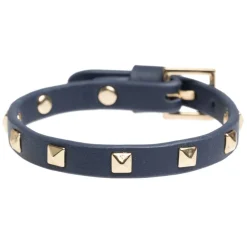 Leather Stud Bracelet Mini Navy Blue