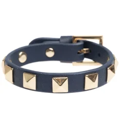 Leather Stud Bracelet Navy Blue