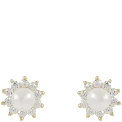 Line Pearl Earring Gold/White Onesize