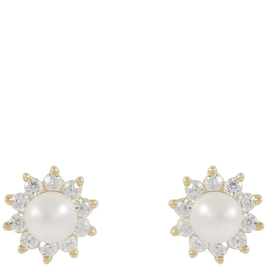 Line Pearl Earring Gold/White Onesize