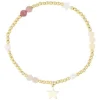 Metal Bead Bracelet With Stone Beads & Pearls Pink & Yellow Mix
