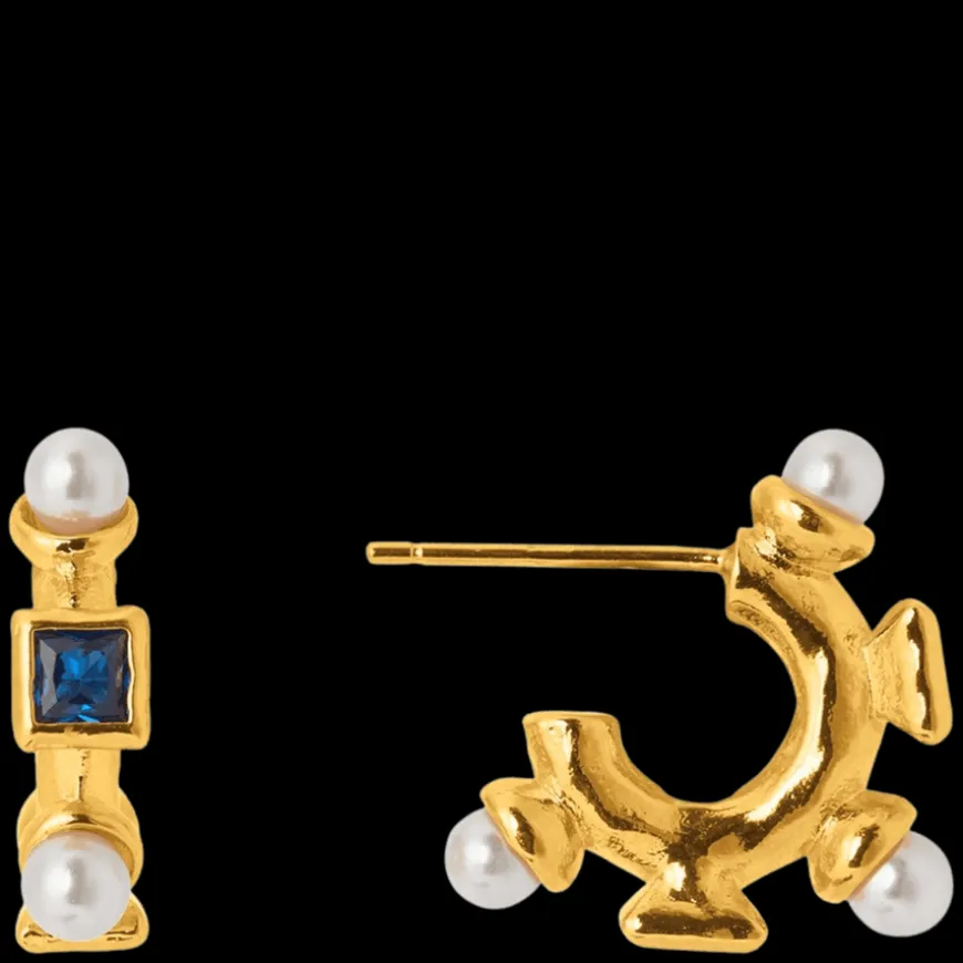 Mixed Shape Stone & Pearl Hoop Earrings