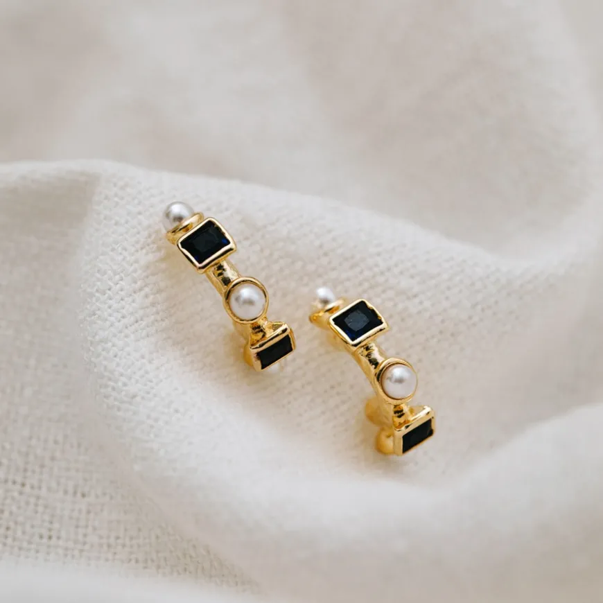 Mixed Shape Stone & Pearl Hoop Earrings