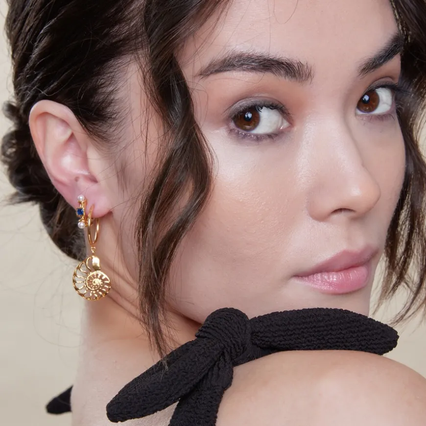 Mixed Shape Stone & Pearl Hoop Earrings