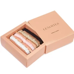 Mulberry Silk Skinny Scrunchies, White, Pink, Beige, Black 4pcs