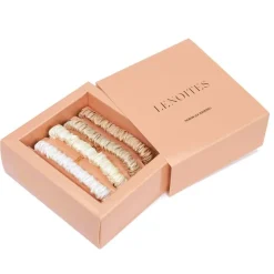 Mulberry Silk Skinny Scrunchies, White, Cream White, Beige, Light Brown 4pcs