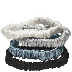 Mulberry Silk Skinny Scrunchies White, Light Grey, Blue, Black 4pcs