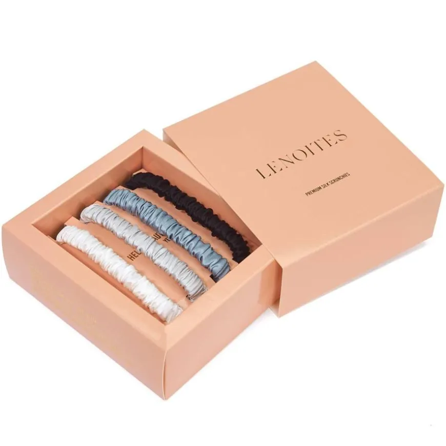 Mulberry Silk Skinny Scrunchies White, Light Grey, Blue, Black 4pcs