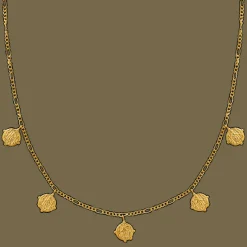 Multi Coin Figaro Drop Necklace