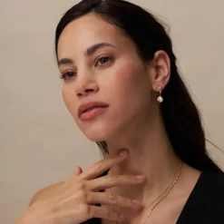 Orelia Pave & Organic Pearl Drop Hoops